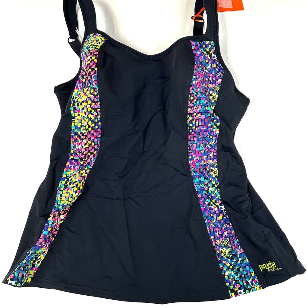 NEW Panache Sport 34D Tank Top Lined 7345 Black Pink Yellow Underwire #1857